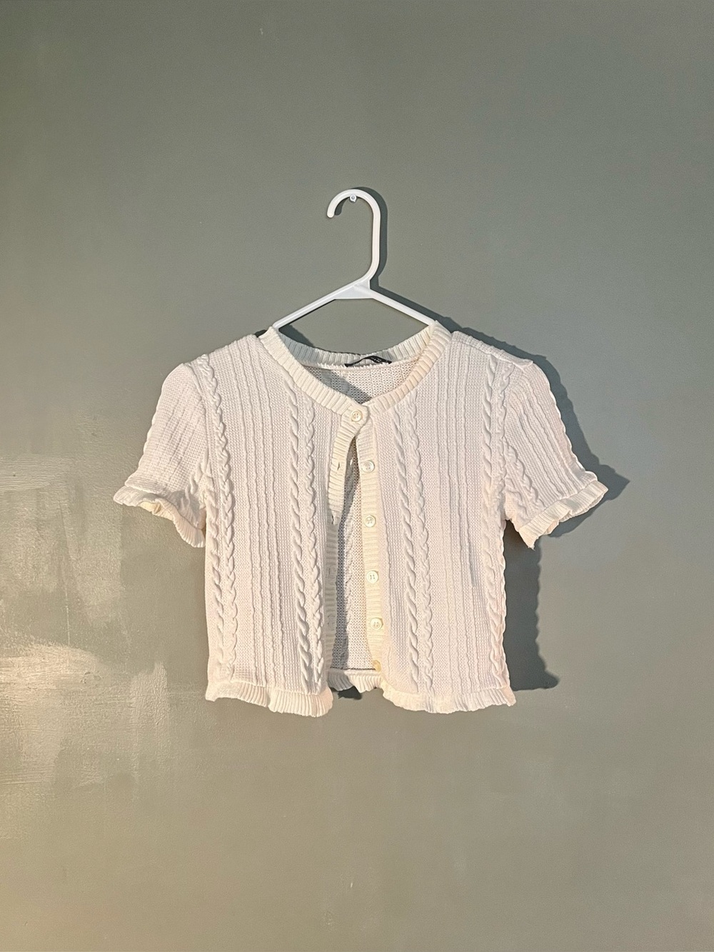 Zara Cable Knit Short Sleeve Cardigan Size Medium